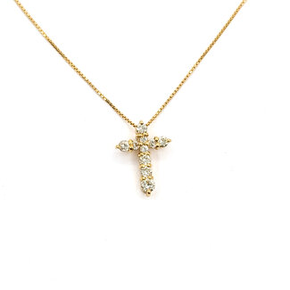 Pendant Cross .30ctw Round Diamonds 18ky 14x10mm 14-15.5" 2.22g 125120102