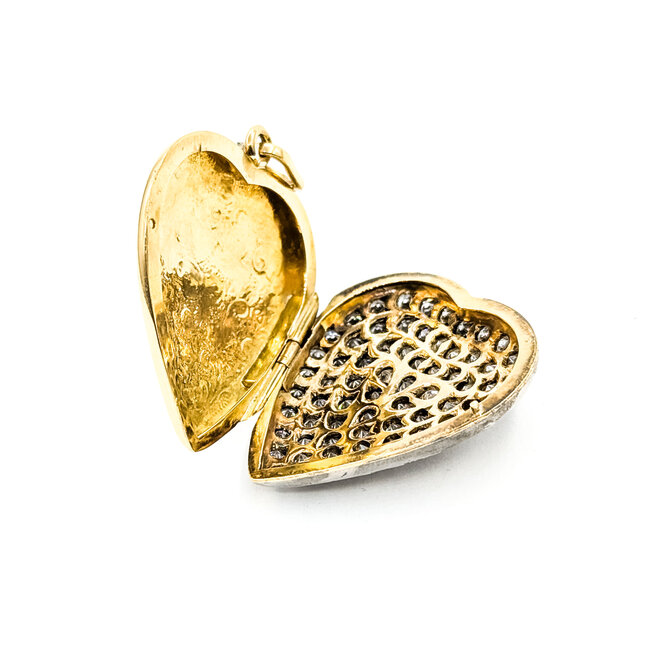 Pendant Heart Locket 6.00ctw Round Diamonds 18ky & Sterling 1.75x1.4" 20.1g 125120013