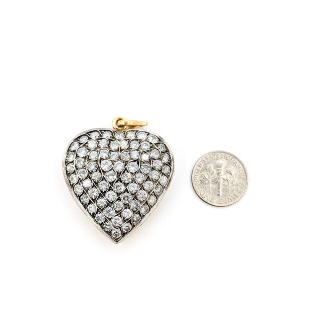 Pendant Heart Locket 6.00ctw Round Diamonds 18ky & Sterling 1.75x1.4" 20.1g 125120013
