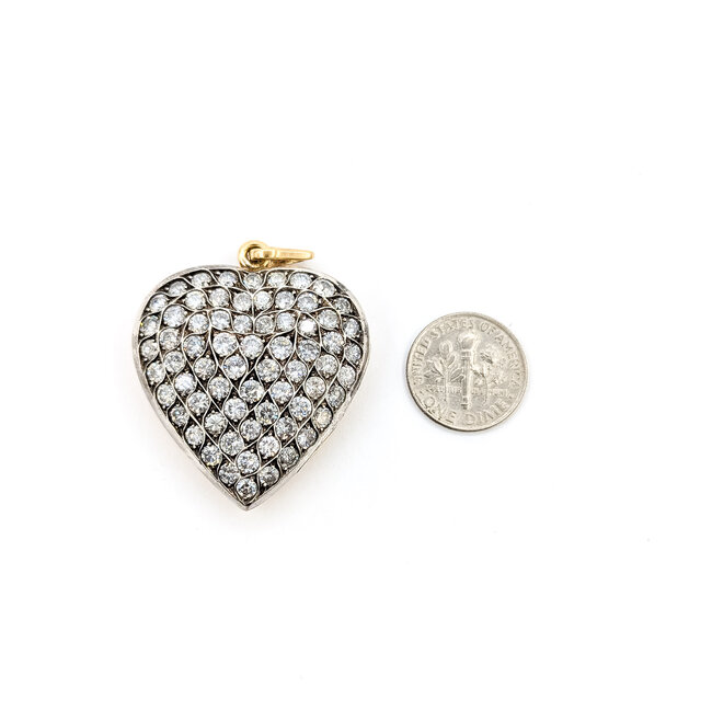 Pendant Heart Locket 6.00ctw Round Diamonds 18ky & Sterling 1.75x1.4" 20.1g 125120013