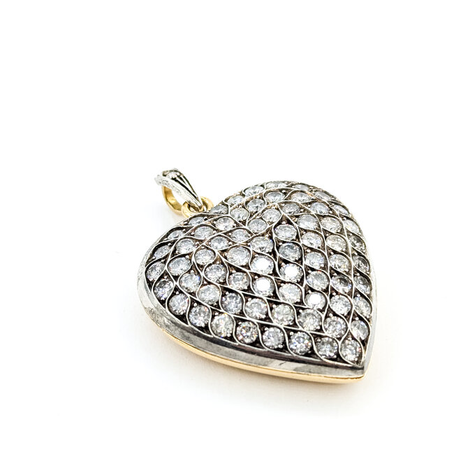 Pendant Heart Locket 6.00ctw Round Diamonds 18ky & Sterling 1.75x1.4" 20.1g 125120013