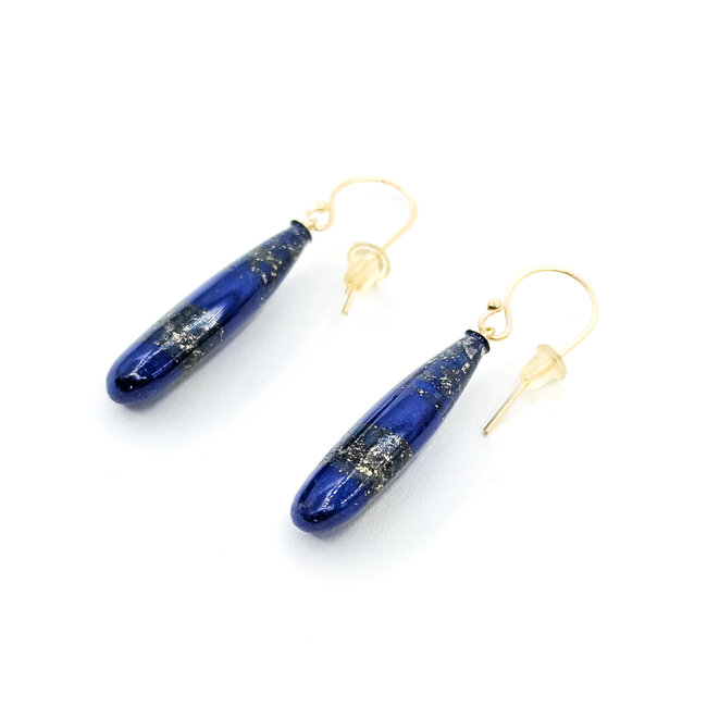 Earrings Drop Lapis 14ky 28.5mm 5g 225120036