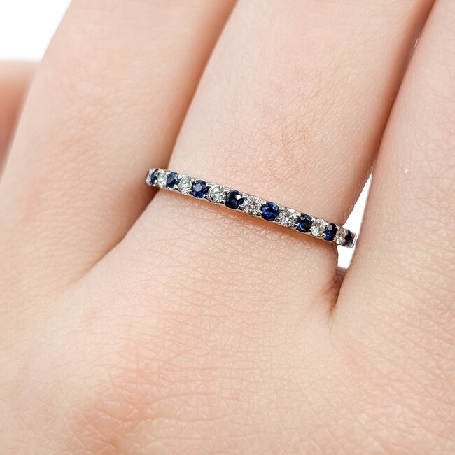 Ring Bridal .20ctw Round Diamonds .25ctw Blue Sapphire 14kw 1.8mm Sz6.5 1.6g 125120064