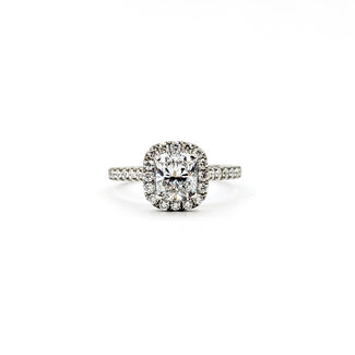 Ring Engagement 1.11ct Cushion Lab Grown Diamond IGI: 620404945 .50ctw Round Diamonds 18kw sz5.25 124050150
