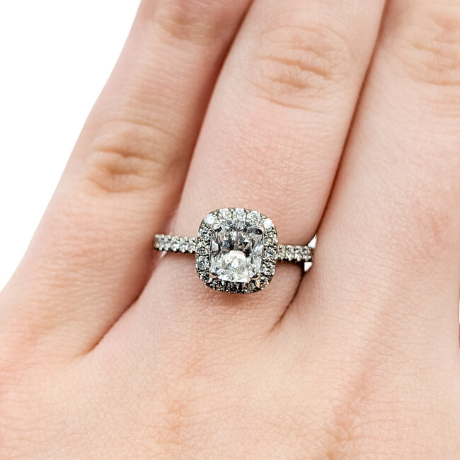 Ring Engagement 1.11ct Cushion Lab Grown Diamond IGI: 620404945 .50ctw Round Diamonds 18kw sz5.25 124050150