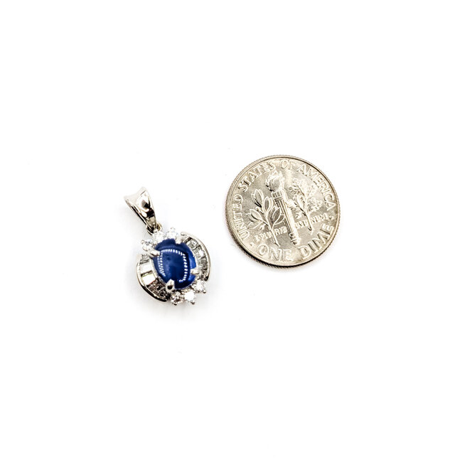 Pendant Halo 0.59ctw Round & Baguette Diamonds 1.97ct Pastel Blue Star Sapphire Pt850 .75x.5" 3.36g 126010034