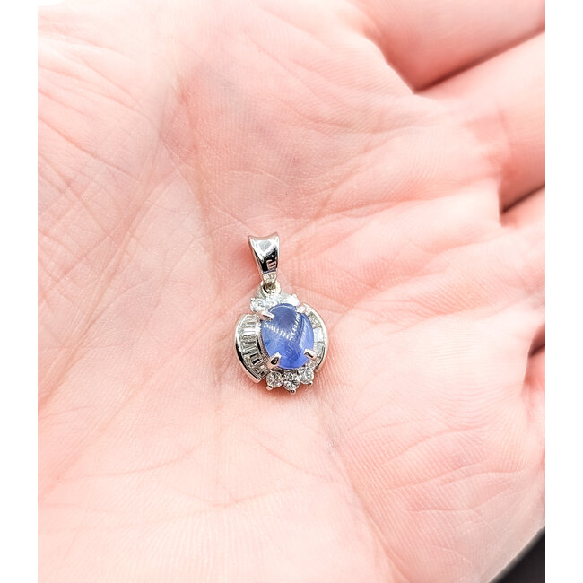 Pendant Halo 0.59ctw Round & Baguette Diamonds 1.97ct Pastel Blue Star Sapphire Pt850 .75x.5" 3.36g 126010034