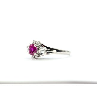 Ring 0.17ctw Round & Baguette Diamonds .52ct Red Ruby 900pt Sz5 3.88g 126010015