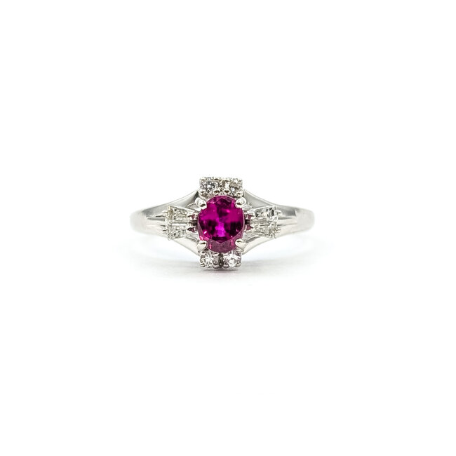Ring 0.17ctw Round & Baguette Diamonds .52ct Red Ruby 900pt Sz5 3.88g 126010015