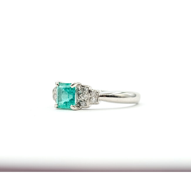 Ring Milgrain 0.1ctw Round Diamonds 0.6ct Colombian Emerald Pt900 Sz6 4.67g 126010026