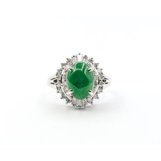 Ring Double Halo 0.66ctw Round & Baguette Diamonds 1.97ct Jade Pt900 Sz6 8.33g 126010024