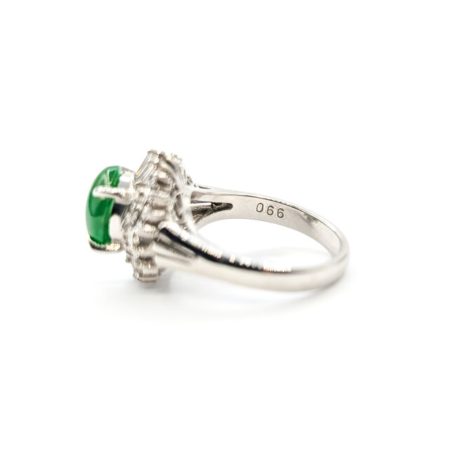 Ring Double Halo 0.66ctw Round & Baguette Diamonds 1.97ct Jade Pt900 Sz6 8.33g 126010024