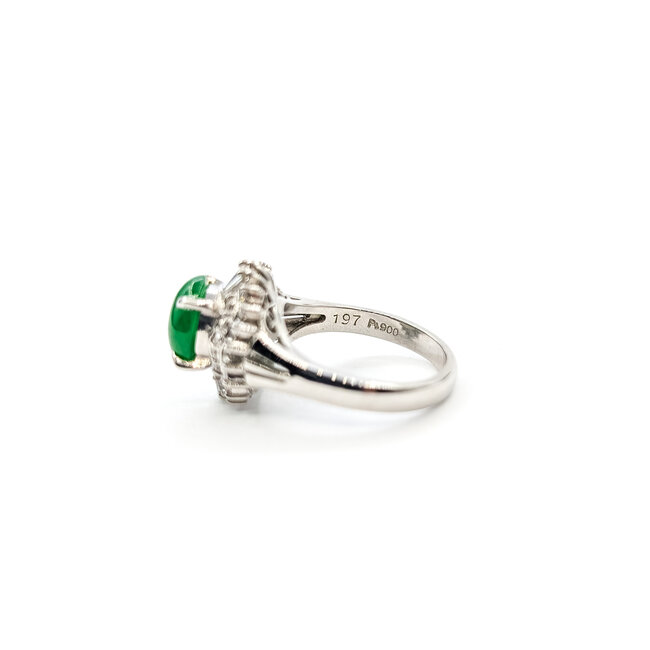 Ring Double Halo 0.66ctw Round & Baguette Diamonds 1.97ct Jade Pt900 Sz6 8.33g 126010024