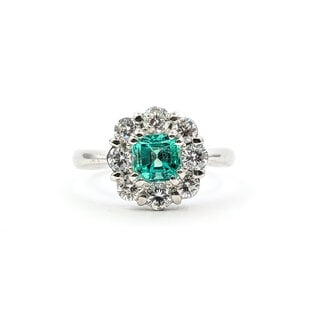 Ring Halo Floral 0.78ctw Round Diamonds 0.65ct Colombian Emerald Pt900 Sz6 5.24g 126010029