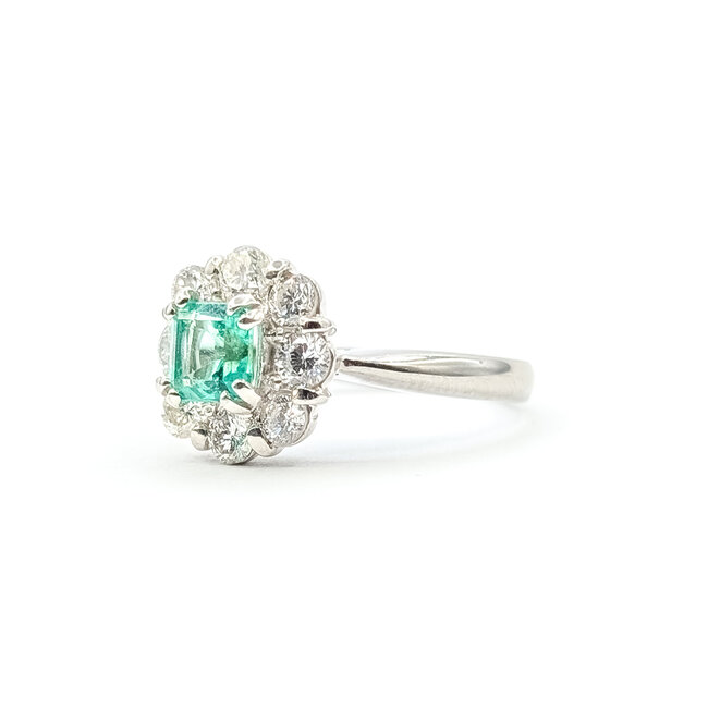 Ring Halo Floral 0.78ctw Round Diamonds 0.65ct Colombian Emerald Pt900 Sz6 5.24g 126010029