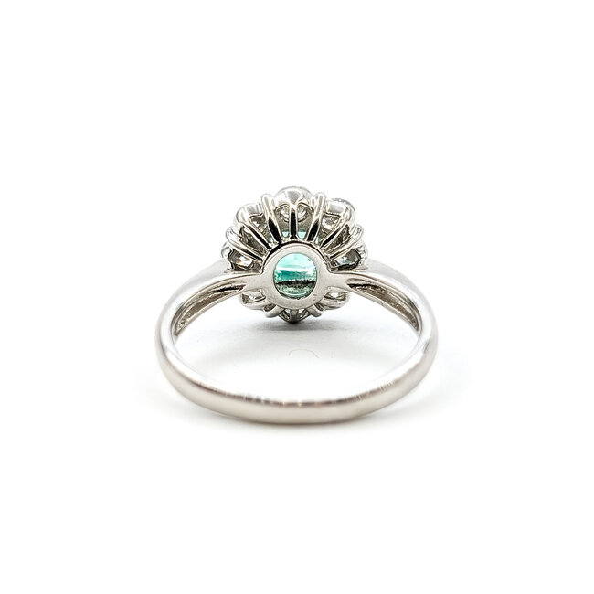 Ring Halo Floral 0.78ctw Round Diamonds 0.65ct Colombian Emerald Pt900 Sz6 5.24g 126010029