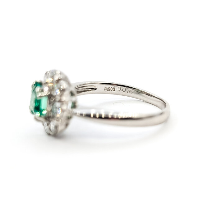 Ring Halo Floral 0.78ctw Round Diamonds 0.65ct Colombian Emerald Pt900 Sz6 5.24g 126010029