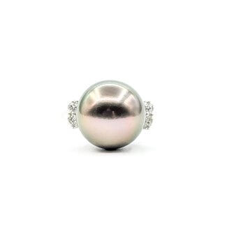 Ring Cocktail 0.16ctw Round Diamonds 12.3mm Tahitian Pearl 900pt Sz6.75 7.23g 126010010