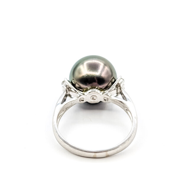 Ring Cocktail 0.16ctw Round Diamonds 12.3mm Tahitian Pearl 900pt Sz6.75 7.23g 126010010
