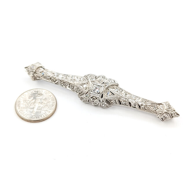 Brooch Art Deco Filigree .50ctw Old European Diamonds Plat 72mmx14mm 7.9g 226012011