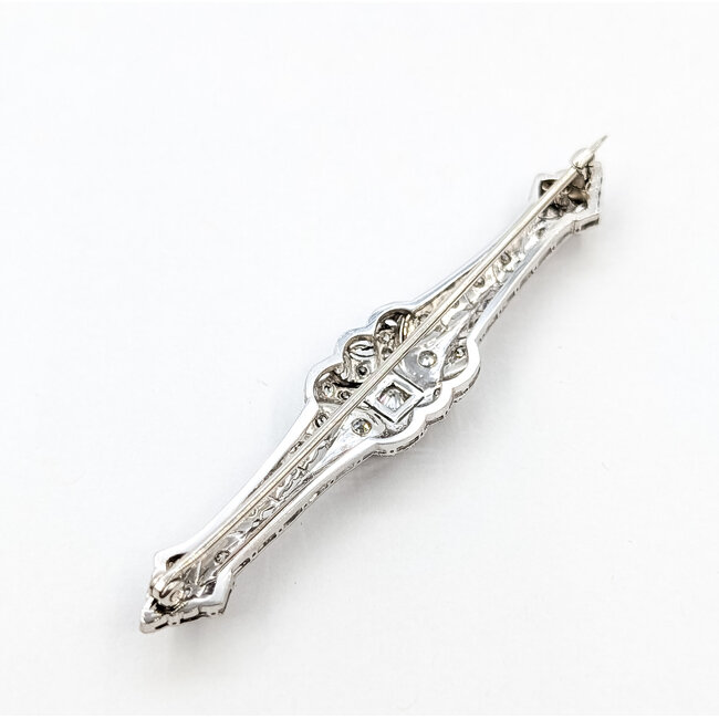 Brooch Art Deco Filigree .50ctw Old European Diamonds Plat 72mmx14mm 7.9g 226012011