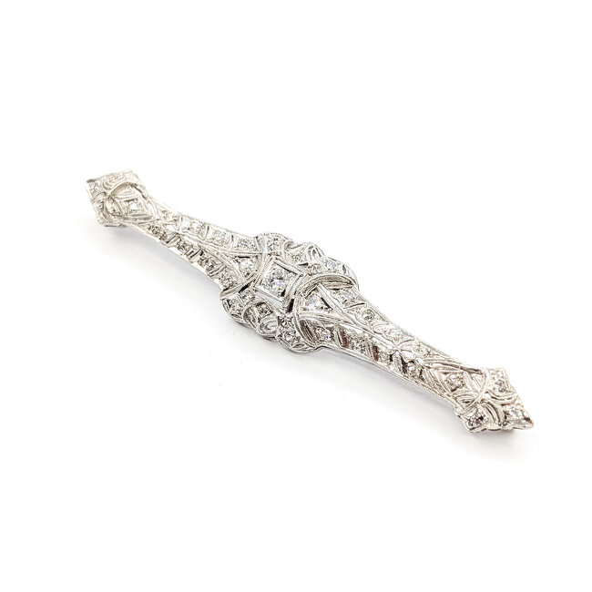 Brooch Art Deco Filigree .50ctw Old European Diamonds Plat 72mmx14mm 7.9g 226012011