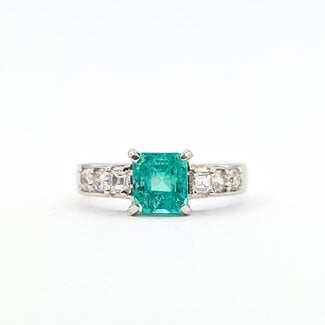 Ring 7-Stone 0.35ctw Round & Emerald Diamonds 1.05ct Colombian Emerald Pt900 Sz6.5 5.02g 126010025