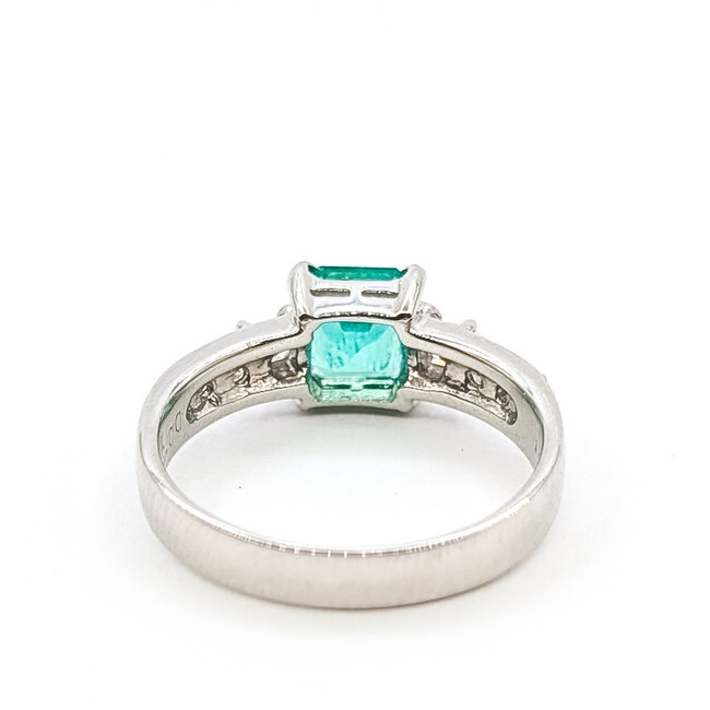 Ring 7-Stone 0.35ctw Round & Emerald Diamonds 1.05ct Colombian Emerald Pt900 Sz6.5 5.02g 126010025