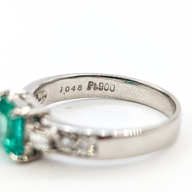 Ring 7-Stone 0.35ctw Round & Emerald Diamonds 1.05ct Colombian Emerald Pt900 Sz6.5 5.02g 126010025