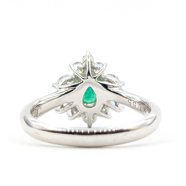 Ring Pear Halo 0.55ctw Round & Marquise Diamonds .55ct Green Emerald Pt900 Sz6 6.14g 126010028