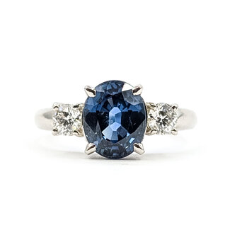 Ring 3-Stone 0.47ctw Round Diamonds 3.55ct Blue Sapphire 900pt 3mm Sz8 7.09g 126010013