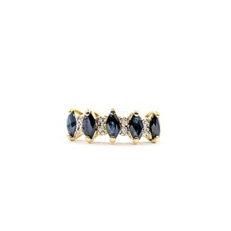 Ring 5-Stone .04ctw Round Diamonds 1.50ct Sapphire 14ky Sz7.25 1.9g 225120030