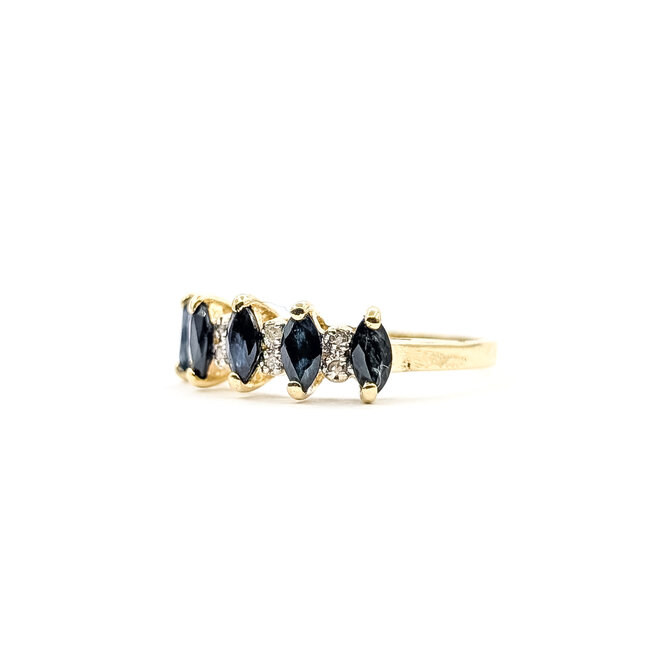 Ring 5-Stone .04ctw Round Diamonds 1.50ct Sapphire 14ky Sz7.25 1.9g 225120030