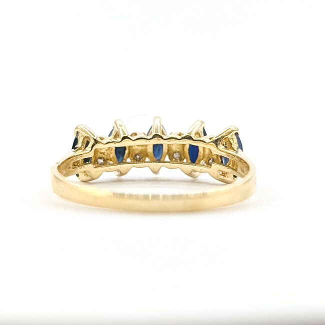 Ring 5-Stone .04ctw Round Diamonds 1.50ct Sapphire 14ky Sz7.25 1.9g 225120030