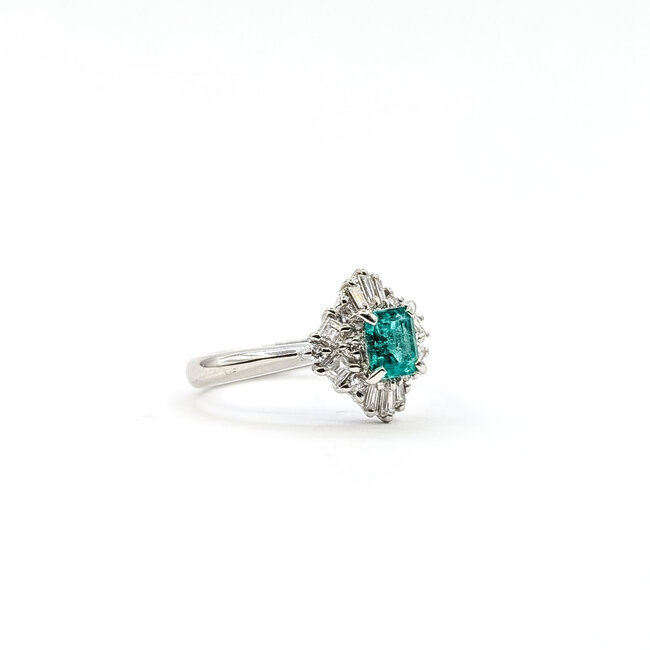 Ring Halo 0.43ctw Round & Baguette Diamonds 0.52ct Colombian Emerald Pt900 Sz5.75 5.43g 126010030