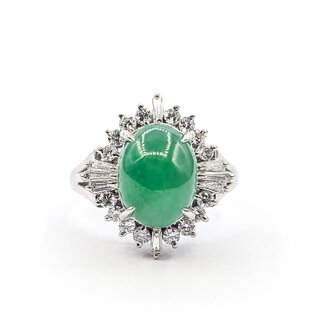 Ring Cocktail Halo 0.44ctw Round & Baguette Diamonds 10x8mm Jade 900pt 16mm Sz4 8.11g 126010012