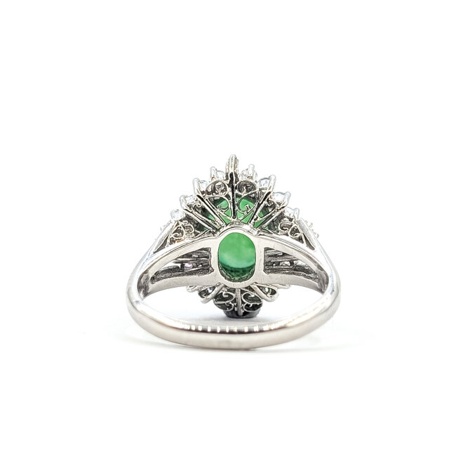 Ring Cocktail Halo 0.44ctw Round & Baguette Diamonds 10x8mm Jade 900pt 16mm Sz4 8.11g 126010012