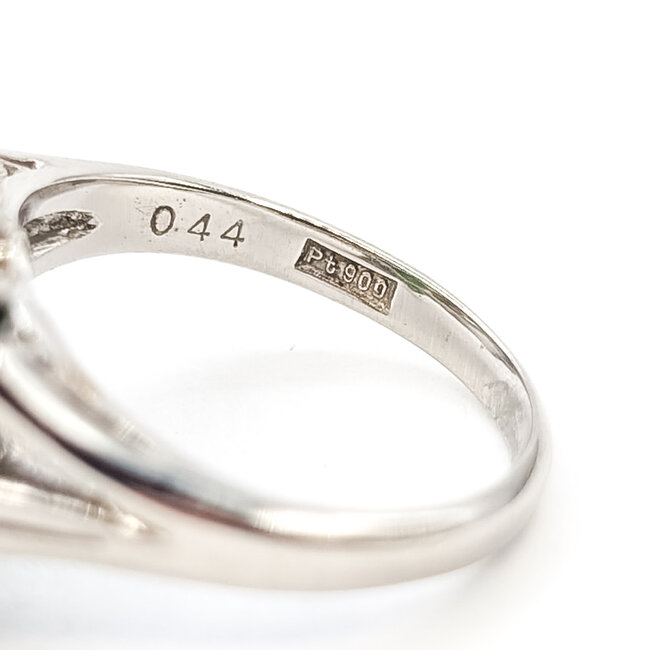 Ring Cocktail Halo 0.44ctw Round & Baguette Diamonds 10x8mm Jade 900pt 16mm Sz4 8.11g 126010012