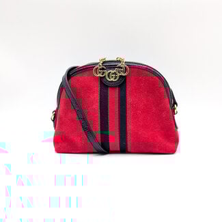 Handbag Gucci Sherry Line Ophidia Red Suede Black Leather 126015112