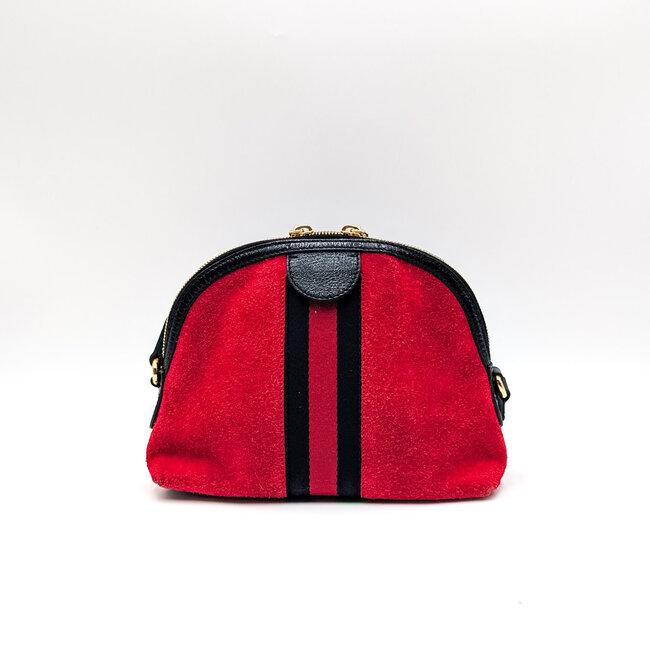 Handbag Gucci Sherry Line Ophidia Red Suede Black Leather 126015112