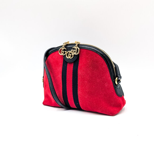 Handbag Gucci Sherry Line Ophidia Red Suede Black Leather 126015112