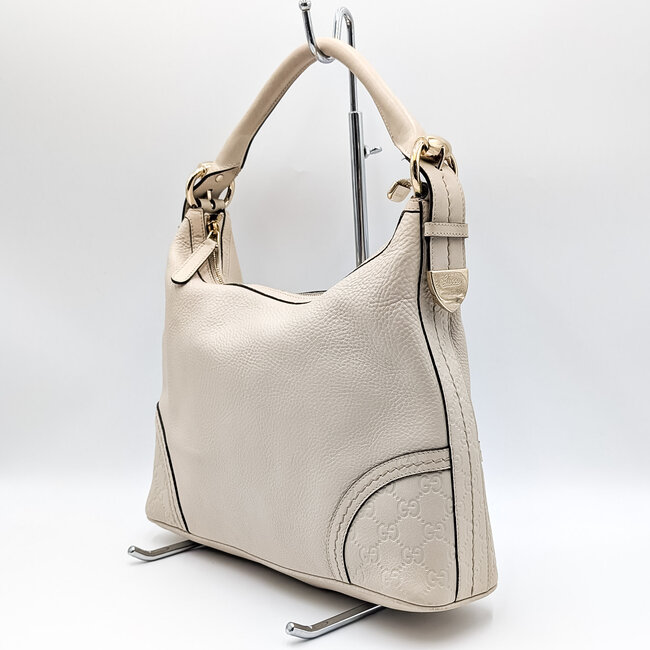 Handbag Gucci Guccissima Hobo Cream Leather 126015117