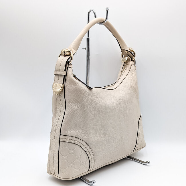 Handbag Gucci Guccissima Hobo Cream Leather 126015117