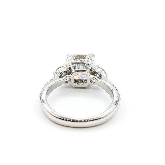Ring 3-Stone Engagement 3ct Cushion Lab Grown Diamond IGI: 752514910  .75ctw Diamonds 18kw 2.9mm Sz6.25 4.66g 125090013