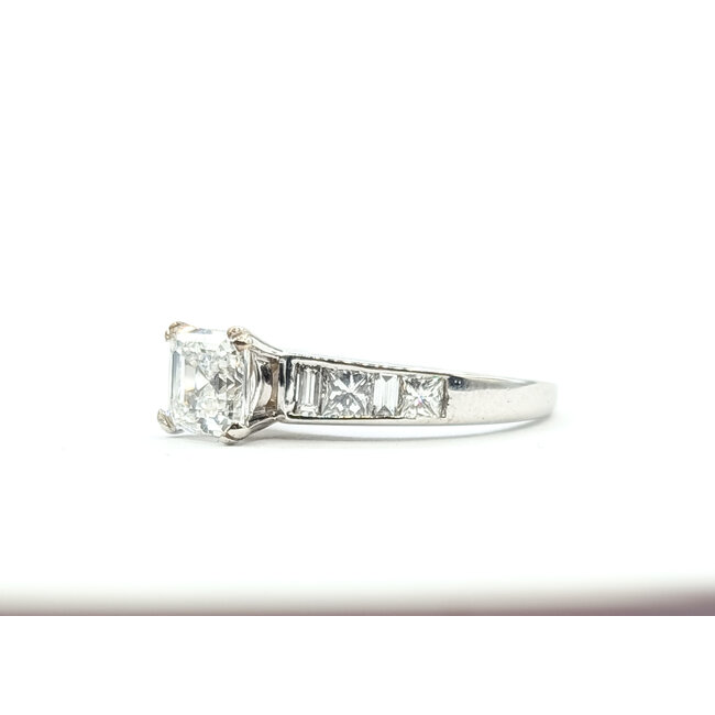 Ring Engagement 1.10ct Asscher Lab Grown Diamond IGI: LG718504428 .56ctw Princess & Baguette Diamonds 18kw Sz6 123120108