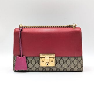 Handbag Gucci GG Padlock Supreme Red Leather Canvas 125070044