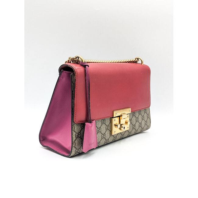 Handbag Gucci GG Padlock Supreme Red Leather Canvas 125070044