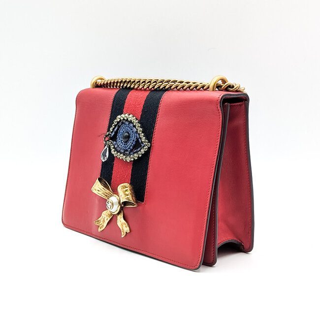 Handbag Louis Vuitton Gucci Peony Eye Chain Red Leather 125105063