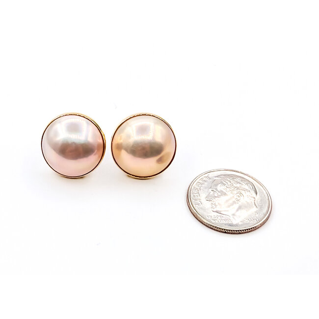 Earrings Stud 15mm MOP Mabe Pearl K18YG 15mm 4.13g 126010037