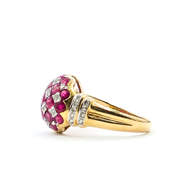 Ring Checkerboard Dome .17ctw Round Diamonds 1.00ctw Red Ruby 18ky 12mm Sz6 4.56g 226012001